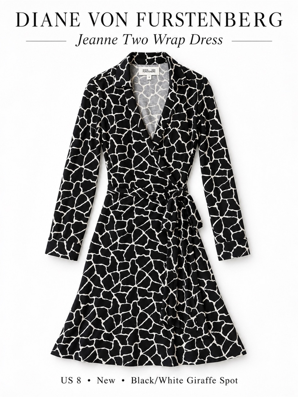 DVF Jeanne Two Giraffe Spot Wrap Dress US 8
